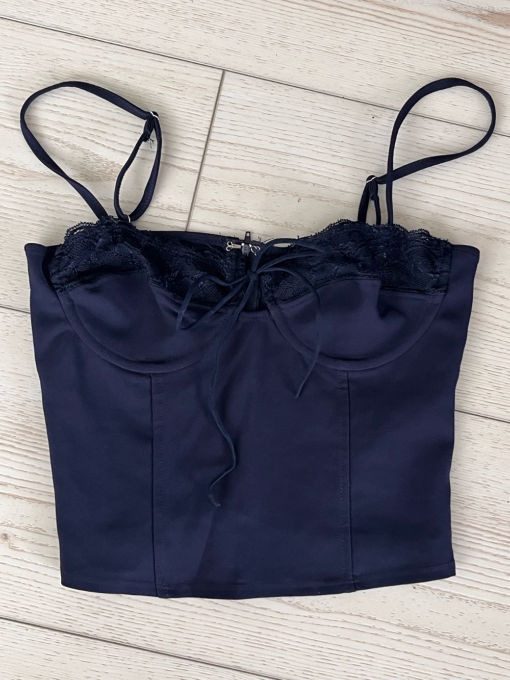 Edikted Navy Lace-Trim Bustier Camisole Top